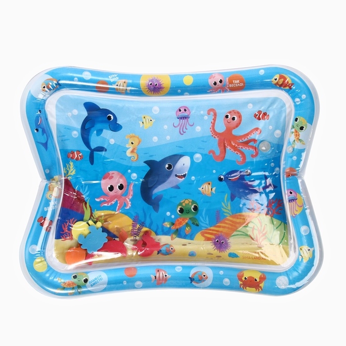 Акваковрик надувной развивающий водный  «Морские жители», 65x50 см + игрушка В ПОДАРОК Акваковрик надувной развивающий водный  «Морские жители», 65x50 см + игрушка В ПОДАРОК