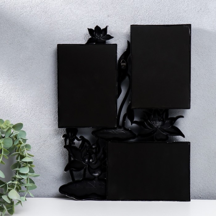 Фоторамка пластик на 3 фото 10х15 см  Фоторамка пластик на 3 фото 10х15 см "Лотосы" тёмное серебро 36х27 см