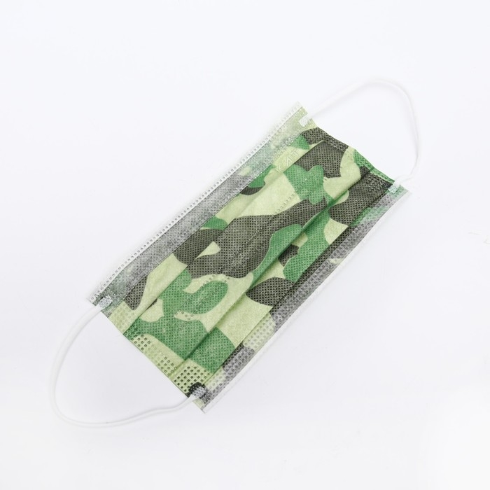 Маска медицинская Latio зеленый камуфляж, 2 фиксатора формы, 50 шт картонный блок Маска медицинская Latio зеленый камуфляж, 2 фиксатора формы, 50 шт картонный блок