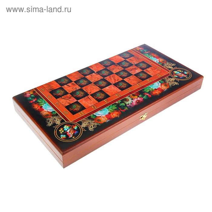 Настольные игры 3 в 1 Настольные игры 3 в 1 "Цветы": шахматы, шашки, нарды, деревянные, большие 50 х 50 см