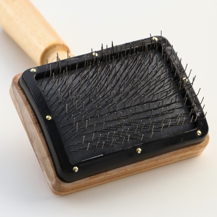 Щетка деревянная  Щетка деревянная "Премиум" без капель для длинношерстных животных, основание 80х60 мм