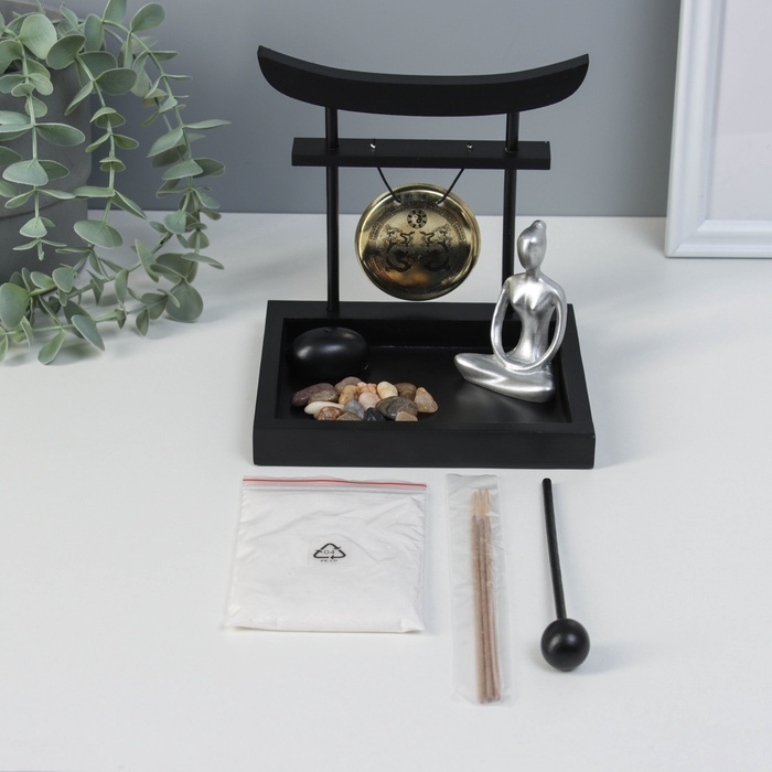 Сад Дзен  Сад Дзен "Медитация инь-ян у гонга" песок+камни+аромапалочка 13,2х15х15,3 см