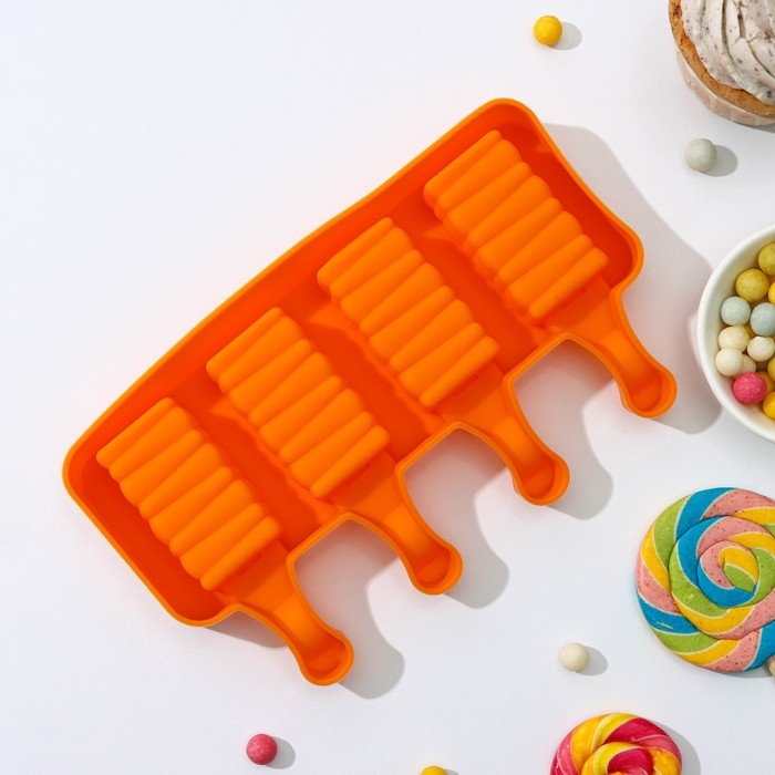 Форма для мороженого «Венеция», силикон, 19,3×11×2,4 см, 4 ячейки (5,5×2,9 см), цвет МИКС Форма для мороженого «Венеция», силикон, 19,3×11×2,4 см, 4 ячейки (5,5×2,9 см), цвет МИКС