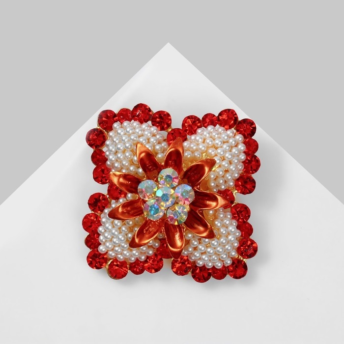 Брошь &laquo;Цветок&raquo; необычный, цвет красно-белый в матовом золоте