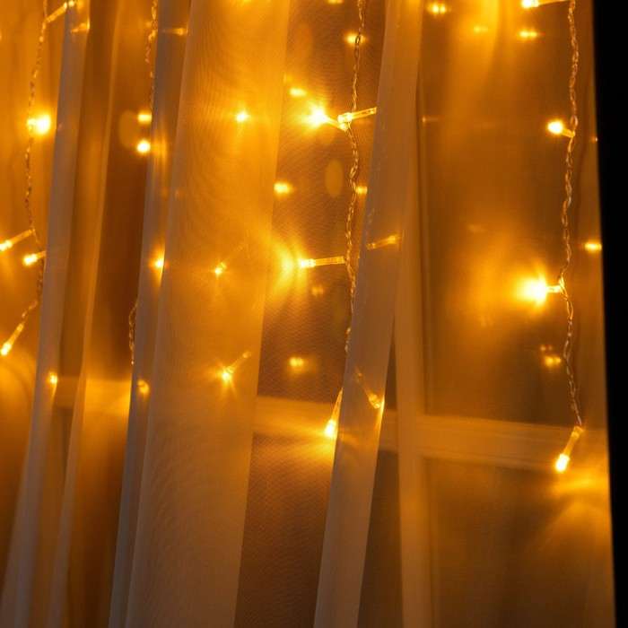 Гирлянда «Занавес» 1.5 × 1 м, IP20, прозрачная нить, 180 LED, свечение жёлтое, 8 режимов, 220 В