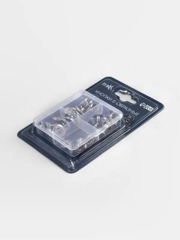 Кнопки установочные TEIRA, Альфа (S-образные), d=15 мм, 10 шт., в пластиковом боксе, цвет серебряный