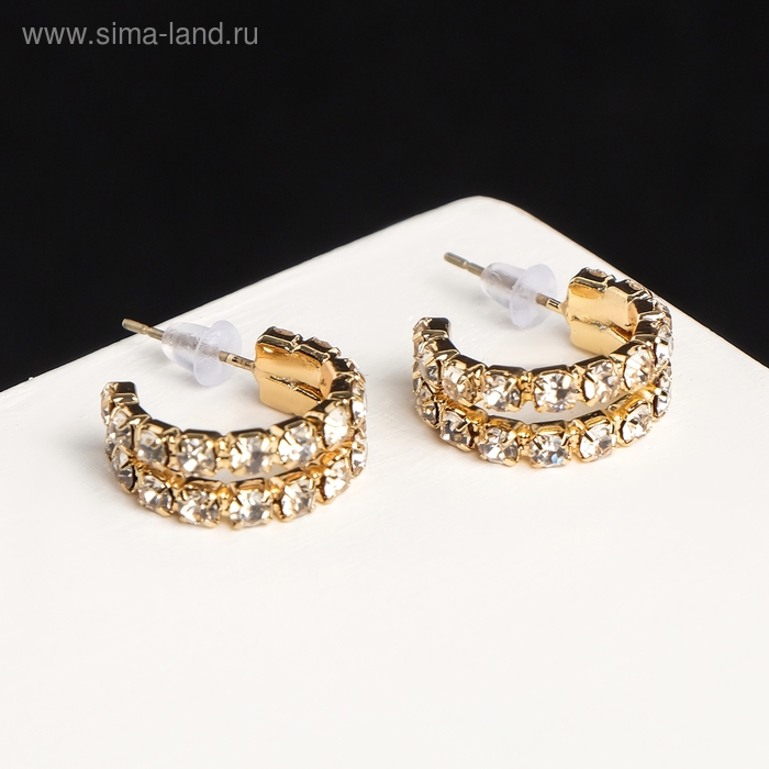 Серьги со стразами «Античность» двойная, цвет белый в золоте Серьги со стразами «Античность» двойная, цвет белый в золоте
