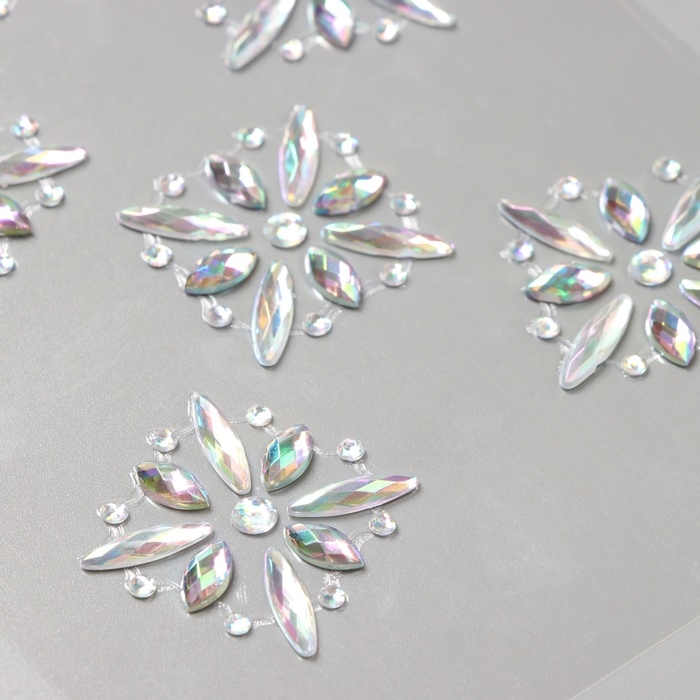 Наклейка пластик стразы на волосы "Цветочная россыпь" серебро 25х13 см