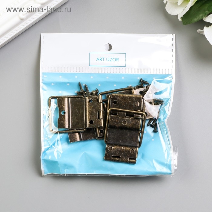 Петля накладная с упором угол открывания 90 градусов + гвозд. бронза набор 5 шт 4,8х2,4 см Петля накладная с упором угол открывания 90 градусов + гвозд. бронза набор 5 шт 4,8х2,4 см