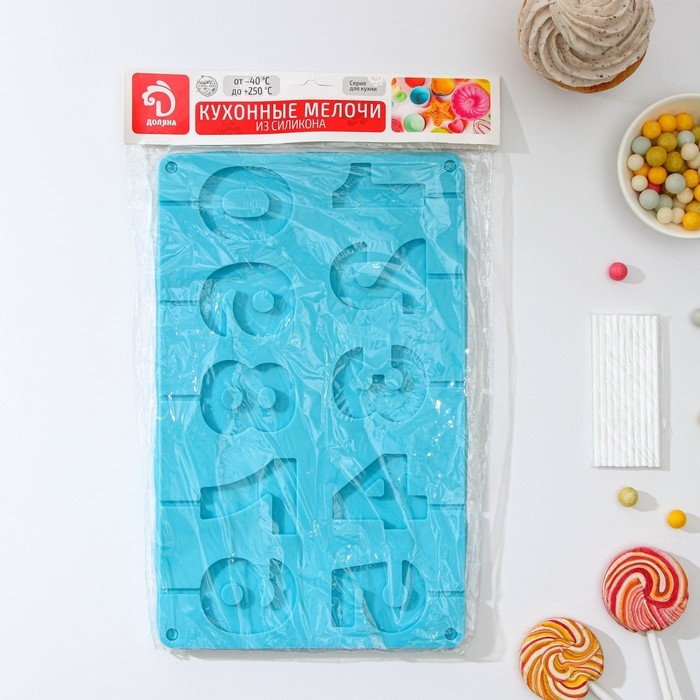 Форма для леденцов Доляна «Арифметика», силикон, 29×17 см, 10 ячеек (5×4 см), с палочками, цвет МИКС Форма для леденцов Доляна «Арифметика», силикон, 29×17 см, 10 ячеек (5×4 см), с палочками, цвет МИКС