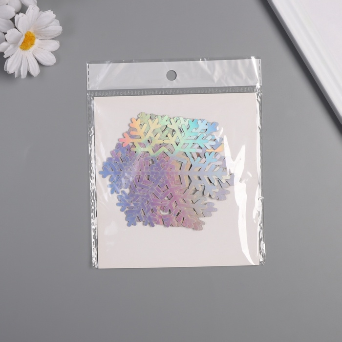 Наклейка бумага, пластик Наклейка бумага, пластик "Снежинки-льдинки" серебро переливы набор 8 шт 9,5х8,5 см