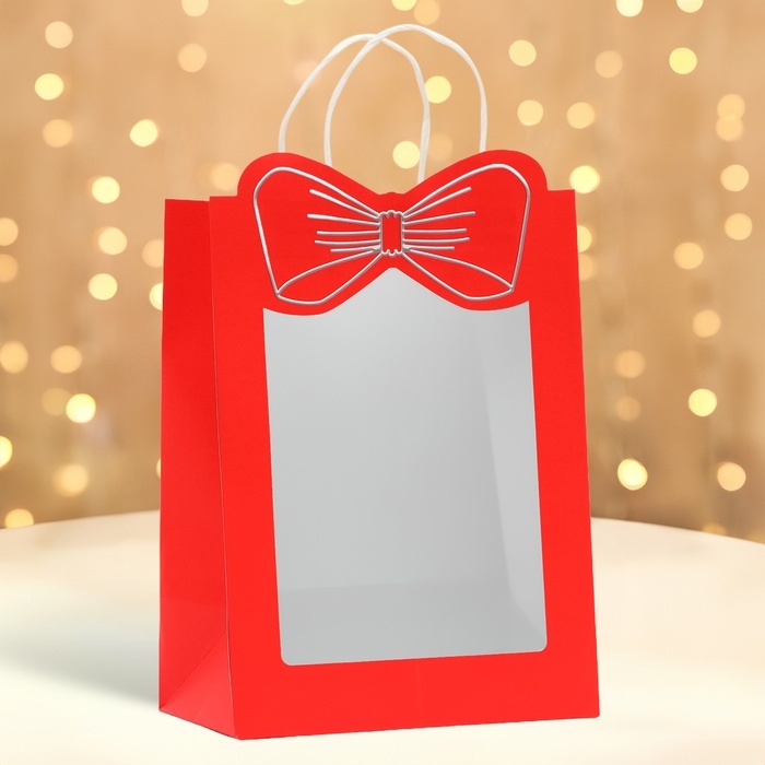 Пакет подарочный новогодний с оком Пакет подарочный новогодний с оком "Бант", 30 х 22 х 14, красный .