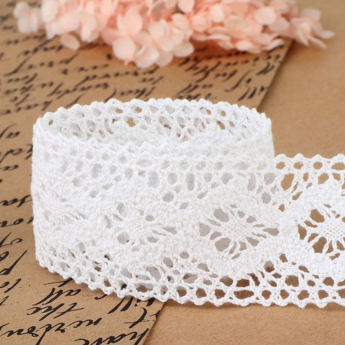 Кружево вязаное, 50 мм × 10 ± 1 м, цвет белый Кружево вязаное, 50 мм × 10 ± 1 м, цвет белый