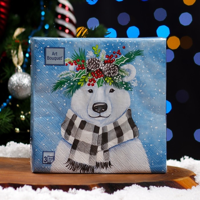 Новогодние салфетки бумажные Art Bouquet «Новогодний мишка», 3 слоя, 33х33, 20 шт. Новогодние салфетки бумажные Art Bouquet «Новогодний мишка», 3 слоя, 33х33, 20 шт.