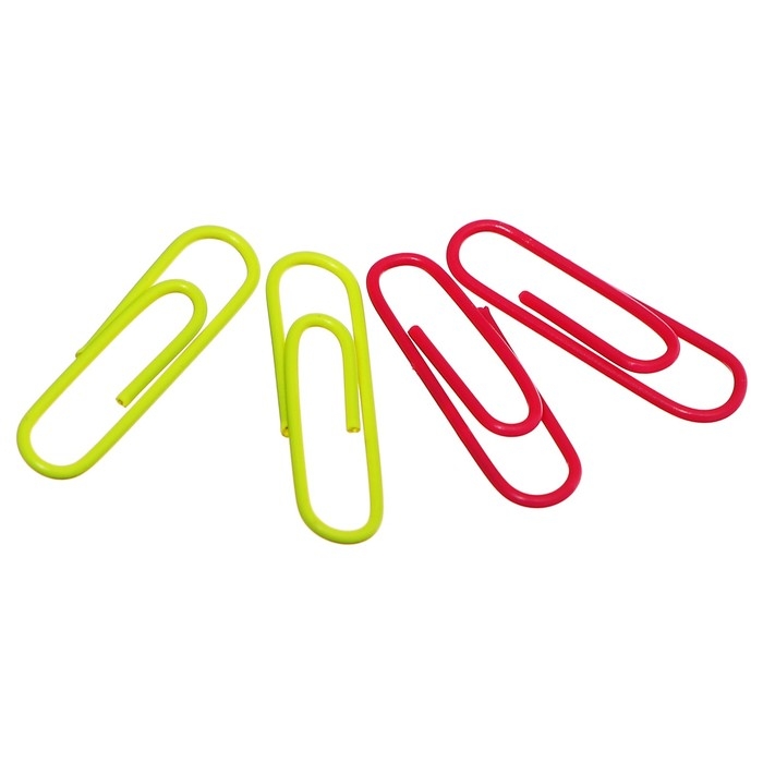 Скрепки канцелярские 28 мм, 100 штук, ErichKrause Neon, цветные с виниловым покрытием, пластиковая коробка, МИКС