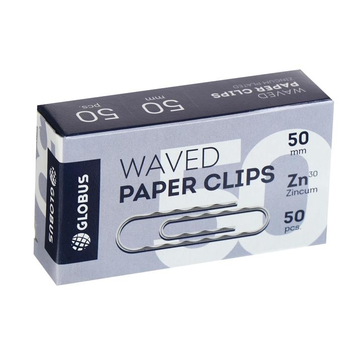 Скрепки канцелярские GLOBUS, 50 шт., 50 мм, оцинкованные, гофрированные Скрепки канцелярские GLOBUS, 50 шт., 50 мм, оцинкованные, гофрированные