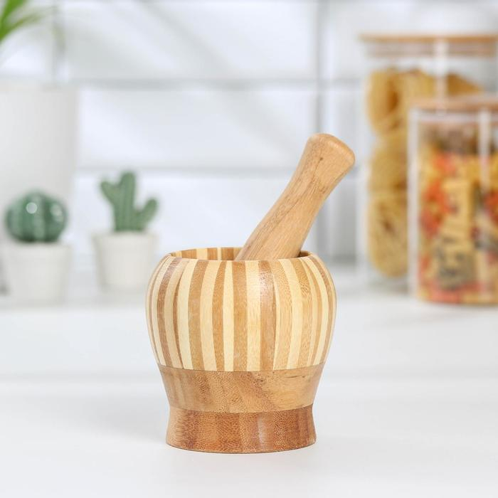 Ступка с пестиком Доляна «Полоски», 11×10×10 см Ступка с пестиком Доляна «Полоски», 11×10×10 см