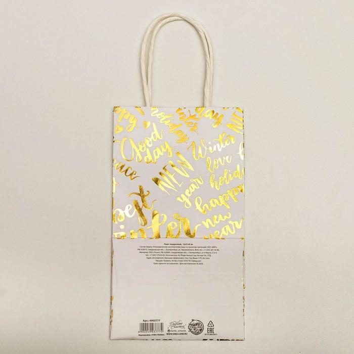 Пакет подарочный новогодний крафтовый &laquo;Best winter&raquo;, 12 х 21 х 9 см, Новый год