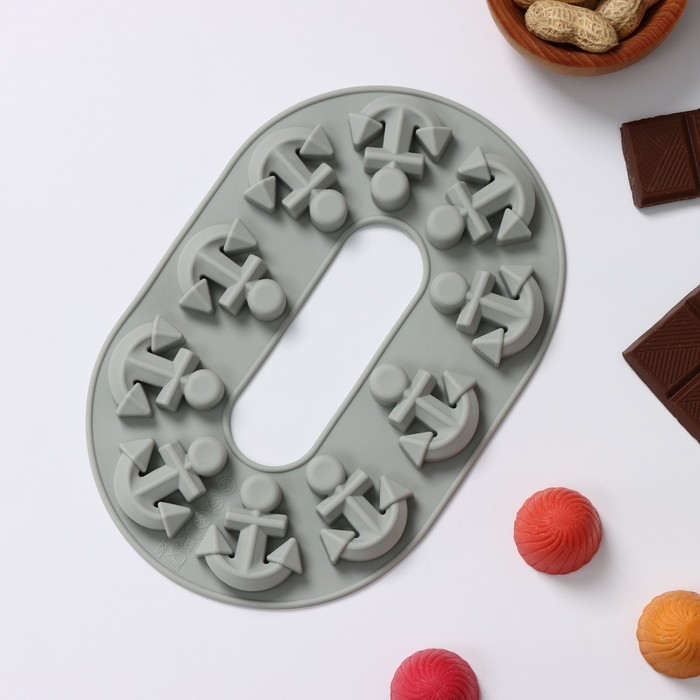 Форма для шоколада Доляна «Якорь», силикон, 20,5×13,5×1 см, 10 ячеек, цвет МИКС Форма для шоколада Доляна «Якорь», силикон, 20,5×13,5×1 см, 10 ячеек, цвет МИКС