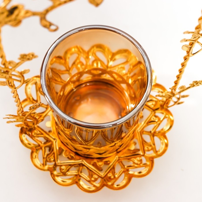 Подсвечник металл, стекло на 1 свечу Подсвечник металл, стекло на 1 свечу "Цветочная арка" d-5 см, золото 9,5х11х20 см