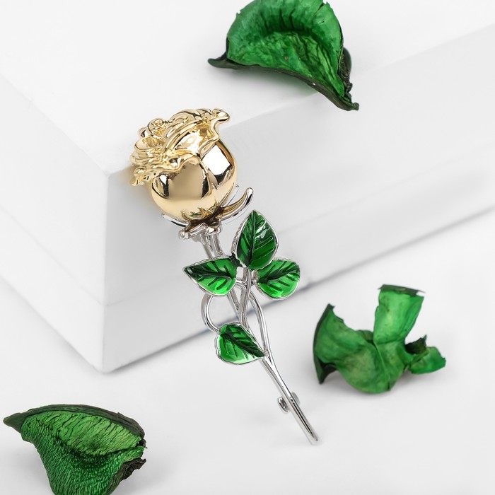 Брошь «Цветок» роза, цвет зелёный в серебряно-золотом Брошь «Цветок» роза, цвет зелёный в серебряно-золотом