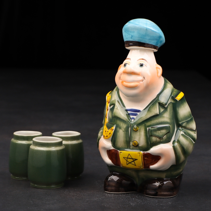 Набор фарфоровый: штоф «Дембель ВДВ», 0.5 л + 3 рюмки, гильза Набор фарфоровый: штоф «Дембель ВДВ», 0.5 л + 3 рюмки, гильза