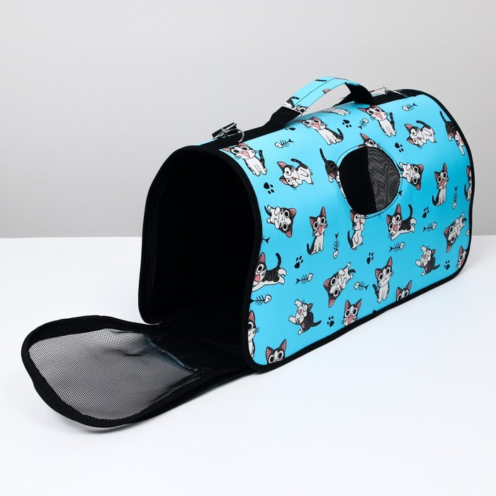 Сумка - переноска для животных  Сумка - переноска для животных "Играющие котики", голубая, размер L, 53 х 21 х 29 см