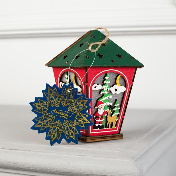 Ёлочная игрушка «Фонарь с Дедом Морозом», от батареек, свечение тёплое белое Ёлочная игрушка «Фонарь с Дедом Морозом», от батареек, свечение тёплое белое