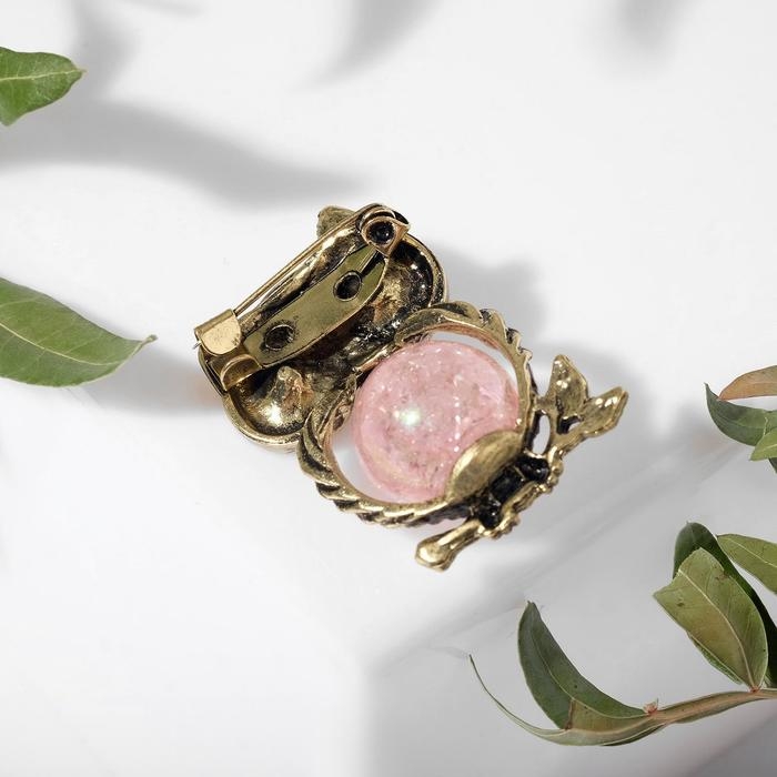 Брошь «Сова» шарик, цвет розовый в чернёном золоте Брошь «Сова» шарик, цвет розовый в чернёном золоте