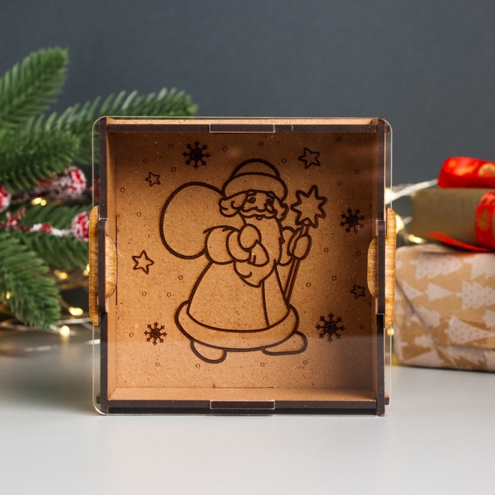 Новогодняя копилка с акрилом  Новогодняя копилка с акрилом "Дед Мороз с мешком" 12х12х4 см