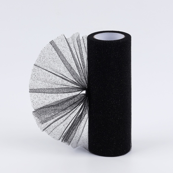 Фатин с глиттером, 15 см, 11 ± 1 г/кв.м, 9 ± 0,5 м, цвет чёрный №23 Фатин с глиттером, 15 см, 11 ± 1 г/кв.м, 9 ± 0,5 м, цвет чёрный №23