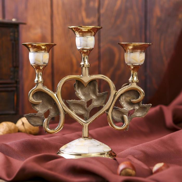 Подсвечник латунь на 3 свечи 16 см перламутр Подсвечник латунь на 3 свечи 16 см перламутр "Роза в сердце"