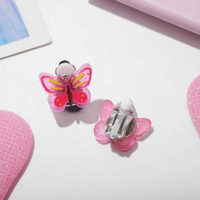 Клипсы детские «Выбражулька» бабочка глянец, цвет розовый Клипсы детские «Выбражулька» бабочка глянец, цвет розовый