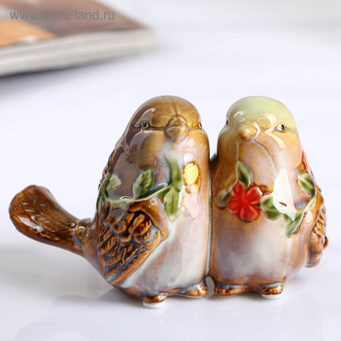 Сувенир керамика  Сувенир керамика "Воробьи с цветами" МИКС 10х16,5х10 см