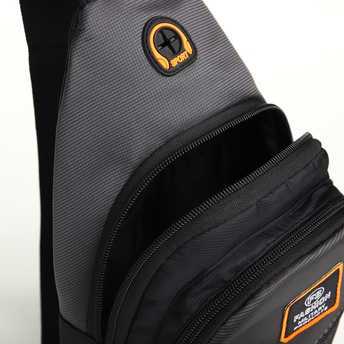 Сумка-слинг на молнии, наружный карман, цвет серый/чёрный Сумка-слинг на молнии, наружный карман, цвет серый/чёрный