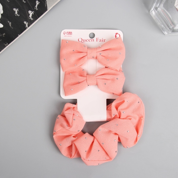 Набор для волос Набор для волос "Фелиция" (резинка 7 см, 2 зажима 6,5 см) блеск, персиковый