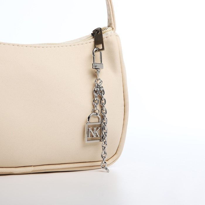 Сумка женская багет из текстиля, Nazamok, 23х13х5 см, бежевый цвет Сумка женская багет из текстиля, Nazamok, 23х13х5 см, бежевый цвет