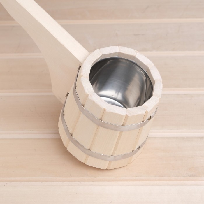 Ковш банный из липы 0.5л, 42 см, нержавеющая вставка, с горизонтальной ручкой, Ковш банный из липы 0.5л, 42 см, нержавеющая вставка, с горизонтальной ручкой, "Добропаровъ"