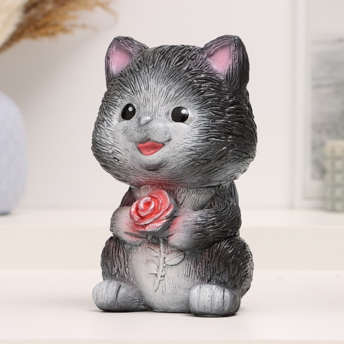 Копилка Копилка "Кот с цветком" черный, 18 см