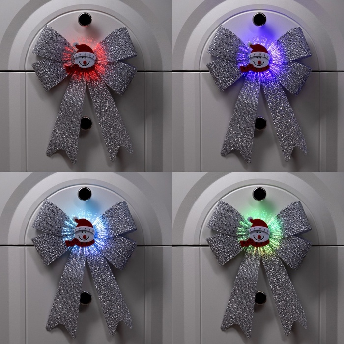 Световой бант  Световой бант "Снеговик бантик" 24x32 см, 1 LED, батарейки LR44x2 (в комплекте), мерцание, свечение мульти