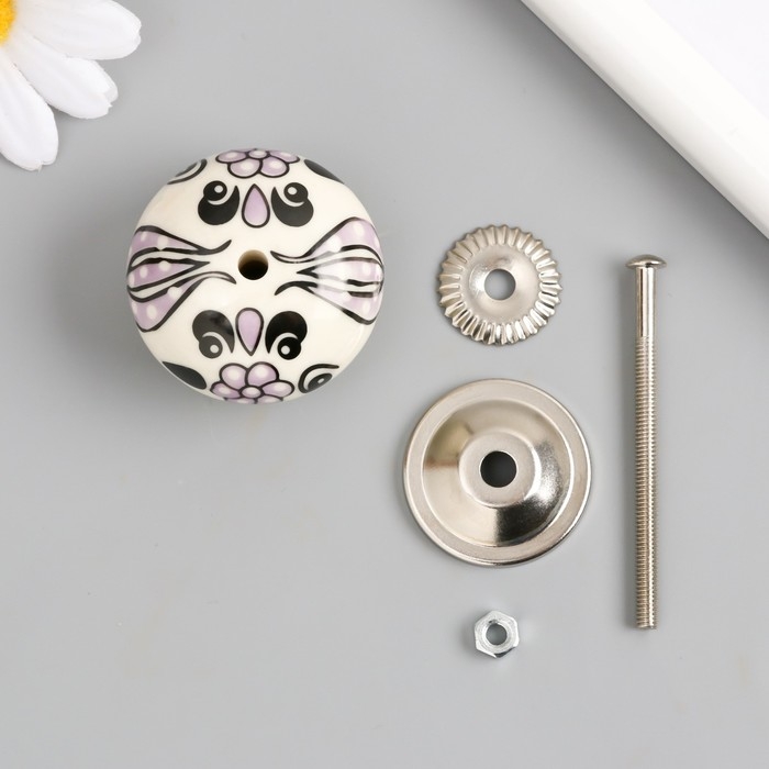 Ручка для шкатулки керамика, металл Ручка для шкатулки керамика, металл "Сиреневые цветы" 4,1х4,1х6 см