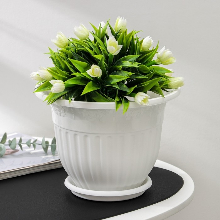 Горшок для цветов с поддоном «Лозанна», 3 л, пластиковый, цвет белый Горшок для цветов с поддоном «Лозанна», 3 л, пластиковый, цвет белый