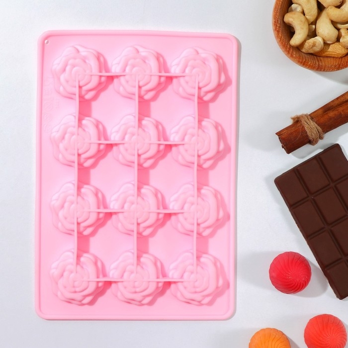 Форма для кондитерских украшений Доляна «Розочки», силикон, 20,7×14,3×1,3 см, 12 ячеек, цвет МИКС Форма для кондитерских украшений Доляна «Розочки», силикон, 20,7×14,3×1,3 см, 12 ячеек, цвет МИКС