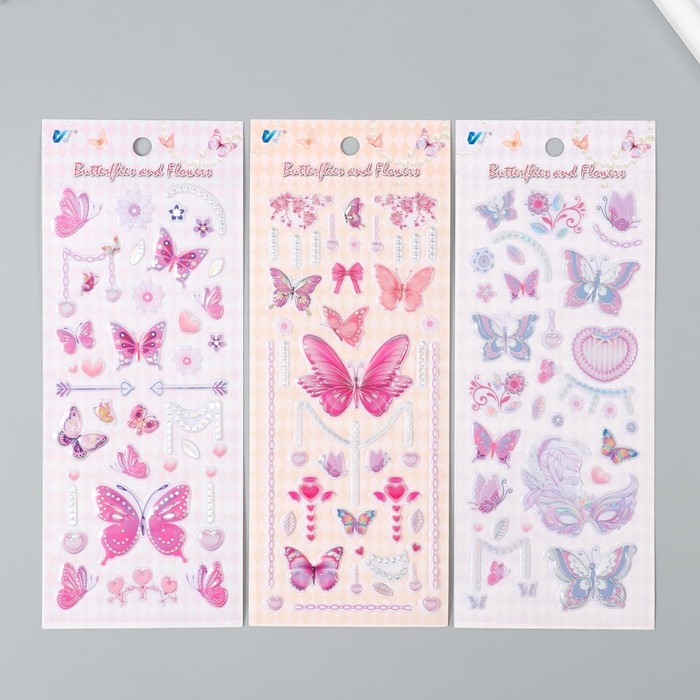 Наклейка пластик Наклейка пластик "Бабочки и бусы" МИКС 26,4х10,4 см