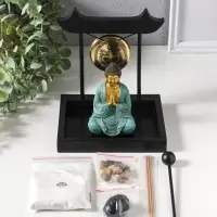 Сад Дзен "Будда в бирюзовом у гонга" песок+камни+аромапалочки 13,2х15х16 см