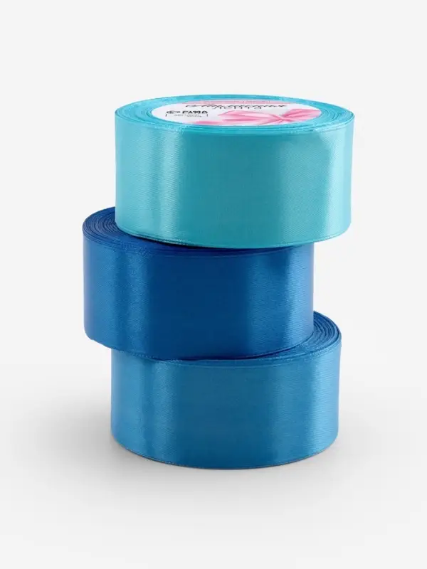 Атласная лента, набор 3 шт., 40 мм, 23&plusmn;1 м, голубая, синяя