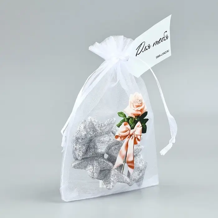 Мешочек подарочный из фатина с термонаклейкой «Роза», 11 х 16 см +/- 1.5 см