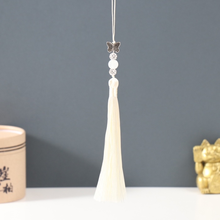 Подвеска текстиль, металл  Подвеска текстиль, металл "Бабочка" слоновая кость 1х1,2х16,5 см