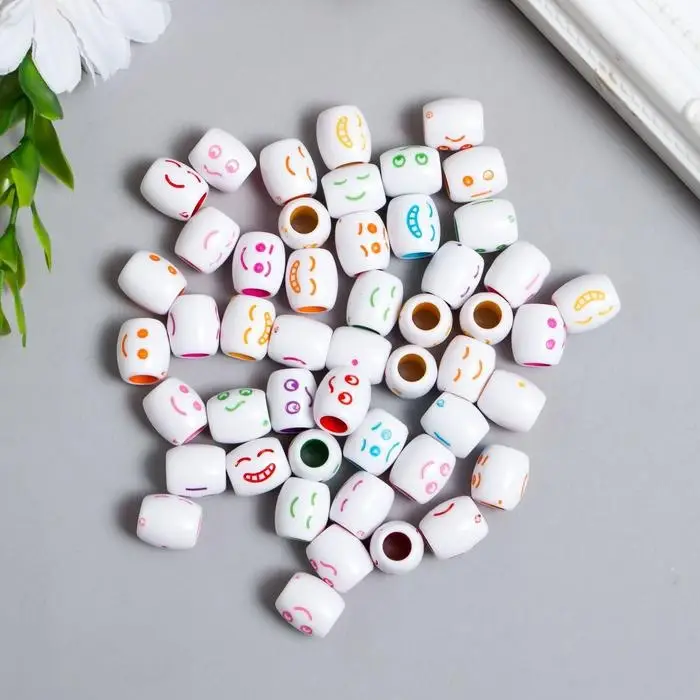 Бусины для творчества пластик  Бусины для творчества пластик "Цветной смайлик" бочонок набор 30 гр 1,2х1,1х1,1 см