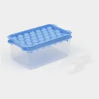 Форма для льда Доляна, с контейнером и совком, 19.1&times;11.6&times;8.5 см, ячейка d=2.1 см, пластик, голубая